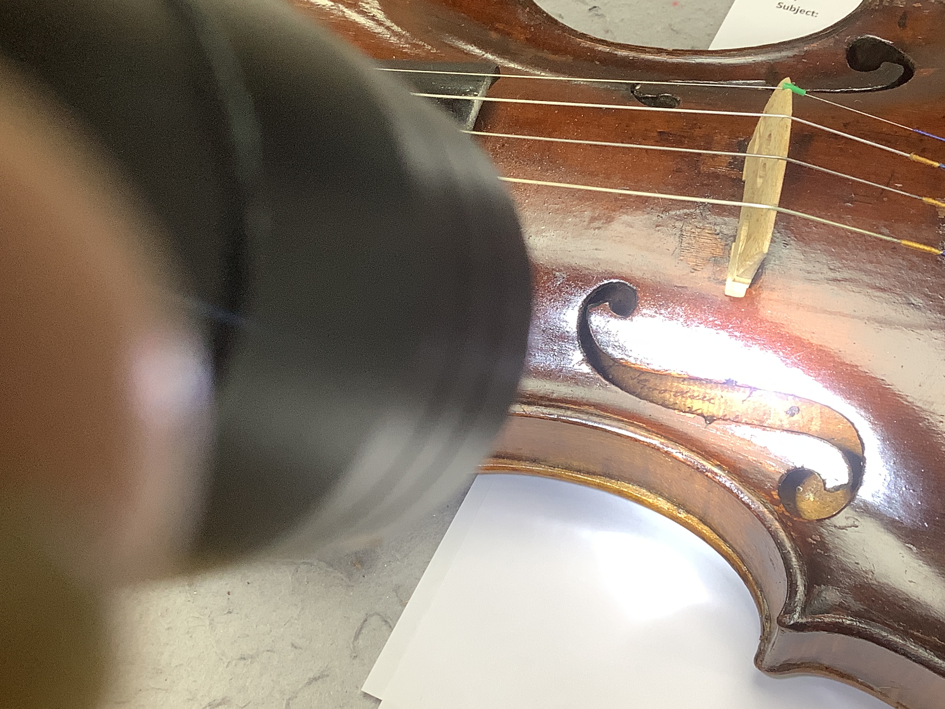 A 19th century English violin, bears hand written paper label, a modern Stentor violin and a metronome